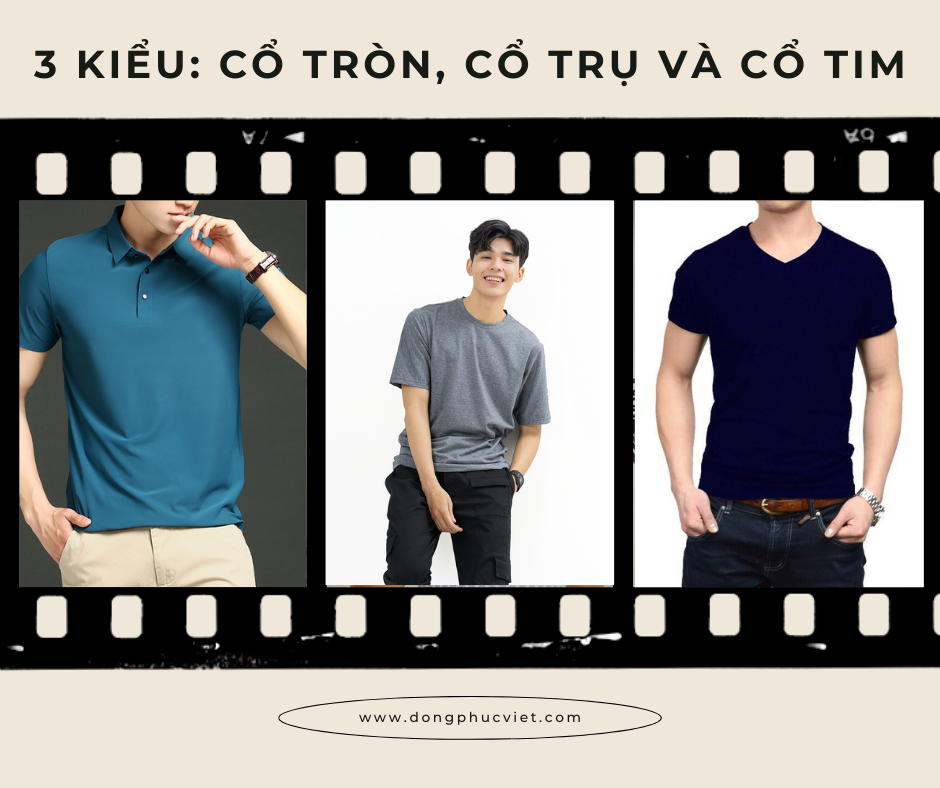 3 kiểu áo thun cổ trụ cổ tròn cổ tim